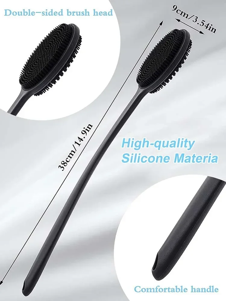 Description Picture 3 of item1pc Long Handle Bath Brush Silicone Body Brushes Back Ball Brush Soft Back Body Scrub Exfoliation Shower Massage Body Wash Brush