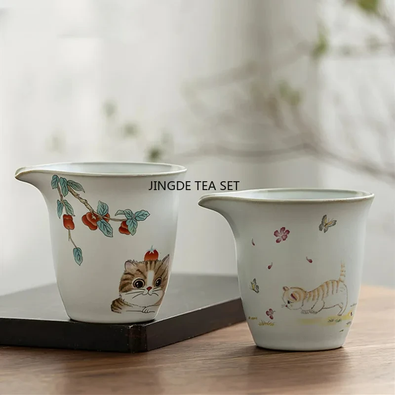 200ml Chinese Ru Kiln Cute Cat Pattern Ceramic Tea Cup Beauty Tea Handmade Kung Fu Tea Set Accessories