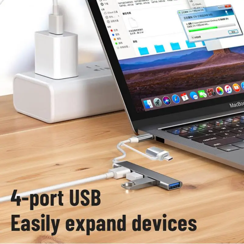 맥북 알루미늄 합금용 OTG 멀티 스플리터 어댑터, C타입 + USB 허브 독 ..