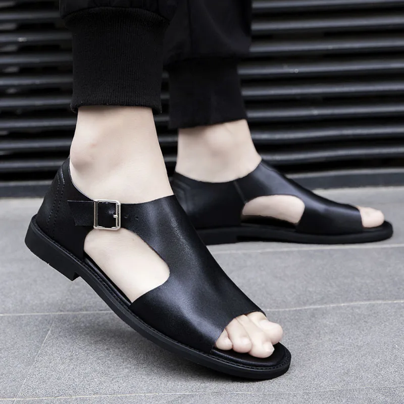 

Men's summer sandals Outdoor Genuine leather sandals Roman breathable beach shoes Men's lightweight driving casual slippers