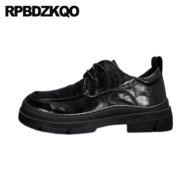 

Italian Lace Up Shoes Derby Flats Rubber Sole Men Business Round Toe Oxfords Office Dress Full Grain Leather Trending Casual
