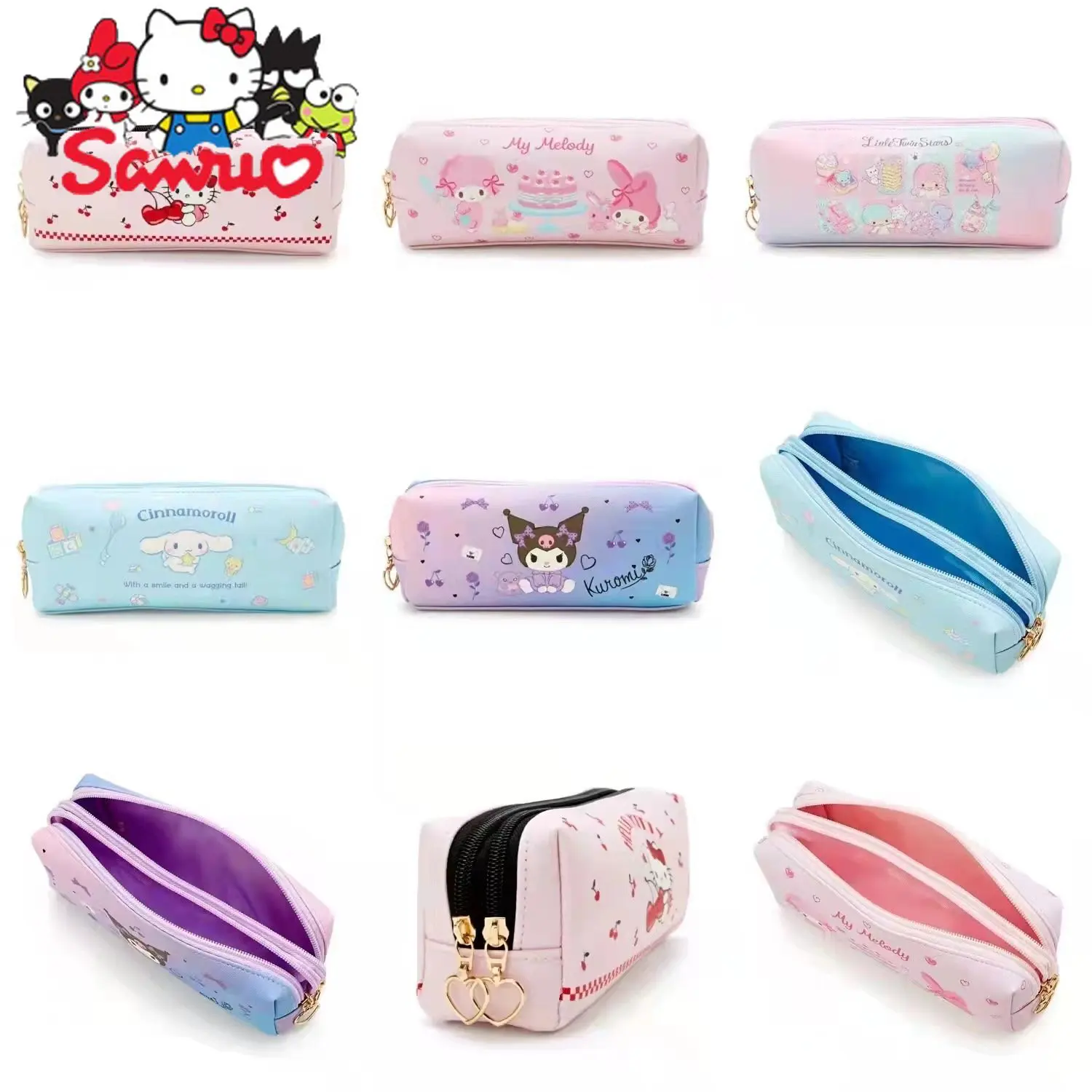 

Sanrio Melody Kuromi Hello Kitty Cinnamoroll Pochacco Student Pen Bag Round Stationery Storage Bag Elementary School Pencil Case