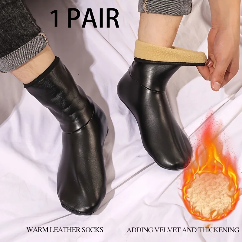 1 Paar warme Fußsocken für Herren und Damen, mittlere Taille, Samt, dick, für Erwachsene, hohe, wasserdichte Zimmersocken aus Leder für den Innenbereich