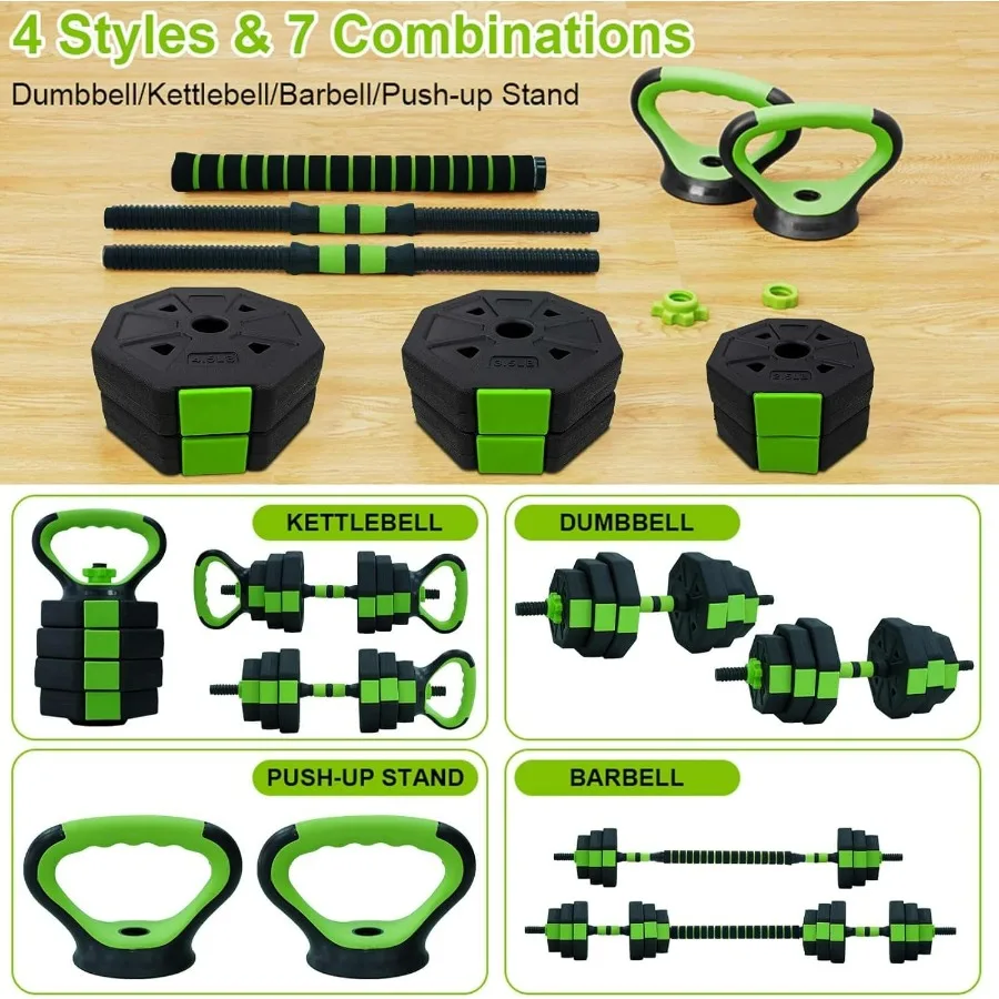 4-In-1 Adjustable Dumbbell Set - Dumbbell/Barbell/Kettlebell/Push Up Stand for Home Gym