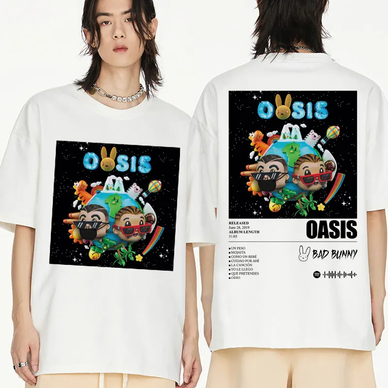 

Rap Rock Bad Bunny Oasisalbum Cover Prints T Shirt Men Women's Hip Hop Harajuku Fashion Short Sleeve T-shirt Oversized Tee Shirt