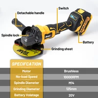 125mm Brushless Angle Grinder 3 Speeds Cordless Electric Grinding Machine for Polishing Power Tools Upgraded 4.0A LI-lon Battery 2