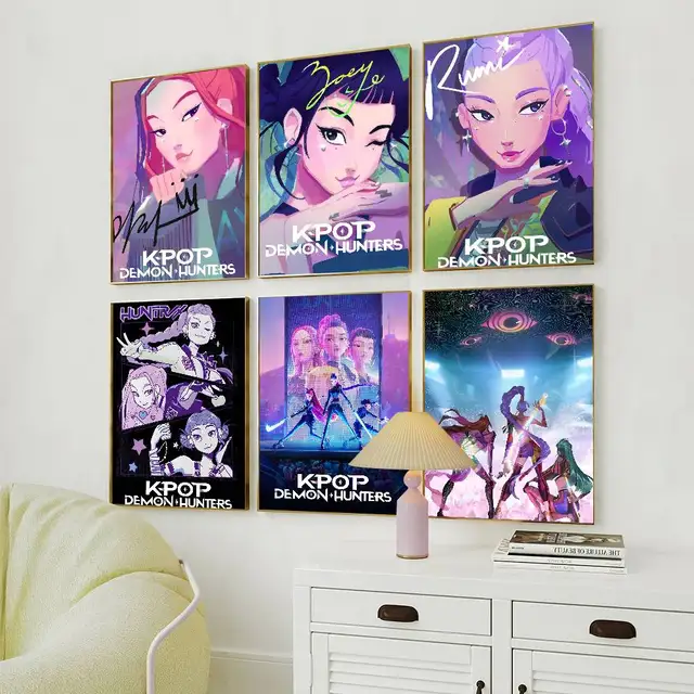Affiche de film KPop Demon Hunters, peinture auto-adhésive, décoration de salon, de bureau, chambre à coucher, imprimés d'autocollants muraux pour la maison 2
