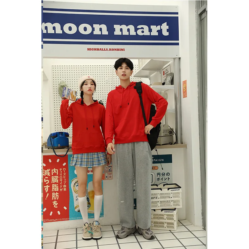 Men women Red Hoodies Autumn Long Sleeve Pullover Tops Casual Pocket Hoodies Unisex Outer Loose Sport Wear 3