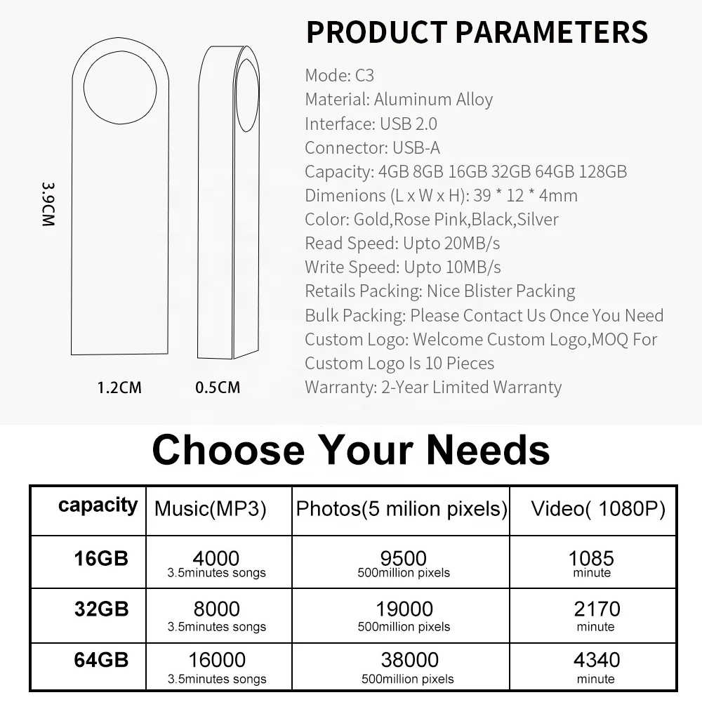 thumbnail image 3 of 50 unidades de memoria USB con logotipo personalizado gratis, 4 GB, 8 GB, 2,0 de alta velocidad, 16 GB, 32 GB, 64 GB, 128 GB, memoria USB de metal con llave, 3 of 5