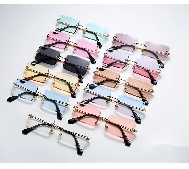 Lunettes de soleil sans cadre, dégradé carré, pièce d'océan, à la mode, pour célébrités d'internet, Photo de rue, nouvelle collection_voghion.com