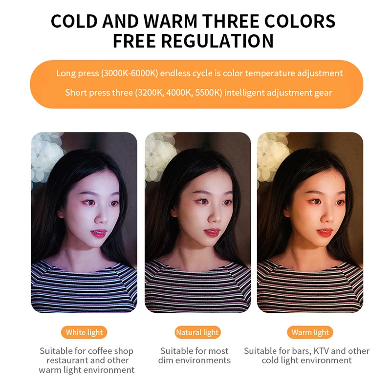 고출력 충전식 클립 필 화상 회의 조명, 전면 및 후면 클립, 휴대폰 노트북용 3 가지 조명 모드 조정, 60 LED
