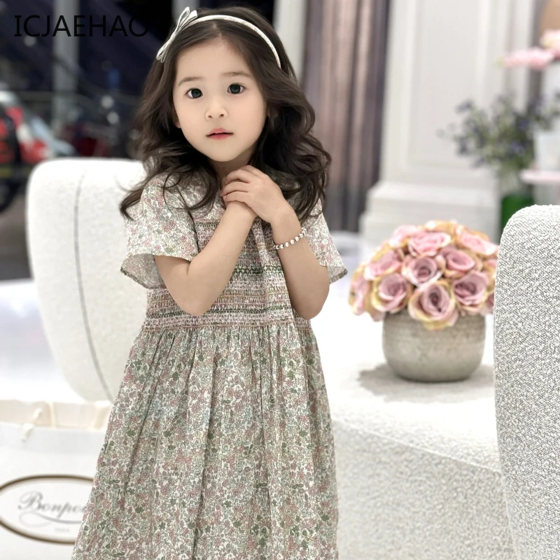 

ICJAEHAO 2024 New Floral Farmer Hand-made Dress Children's Clothing Elegant Princess Dress Spring and Summer Matching Outfit