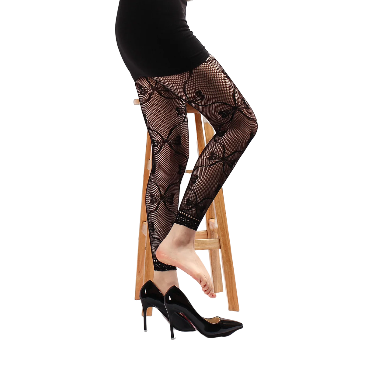 Damen-Strumpfhose, schwarz, sexy, gemustert, hohe Taille, Netzstrumpfhose, Mädchen-Leggings, florale Dessous-Strümpfe für 40–75 kg, 150–170 cm – Detail 8