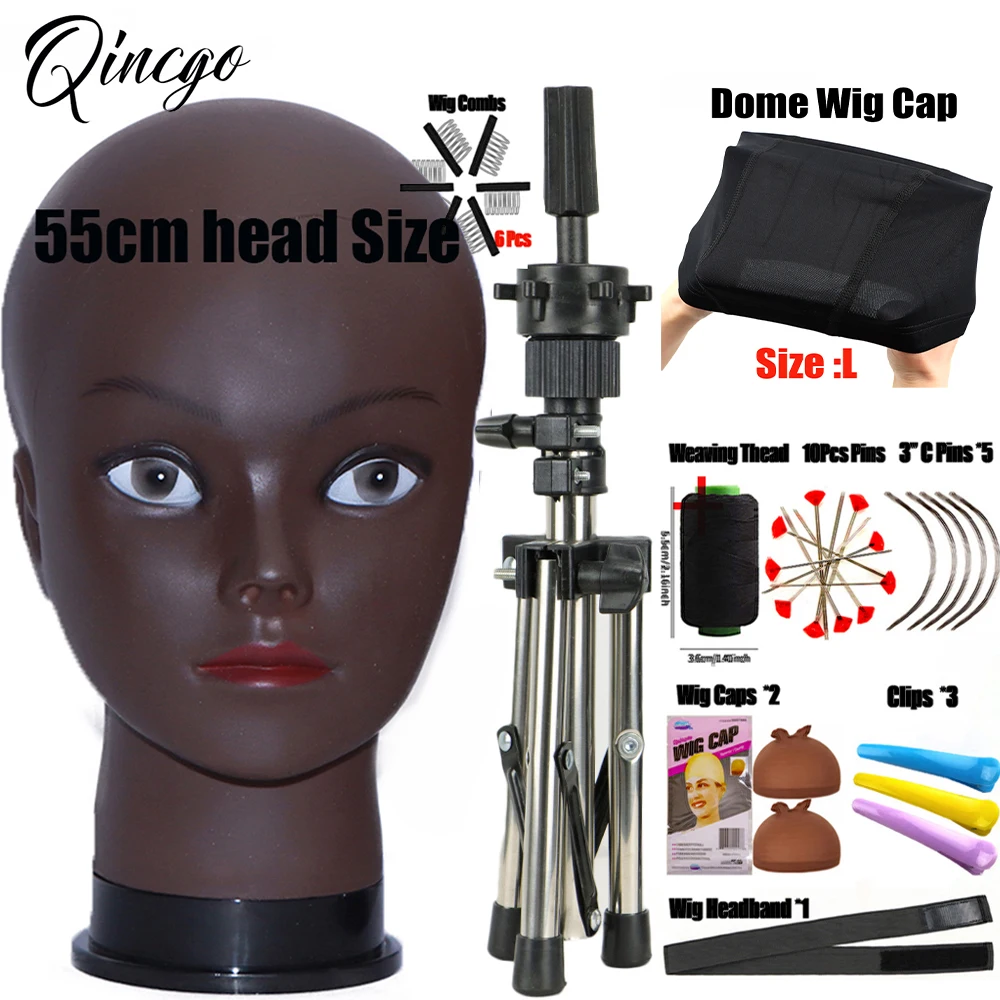 Wig Head Mannequin Bald Mannequin Training Head With Stand Tripod African Manikin Head Adjustable Wig Tripod Get T Pins Wig Install Kit