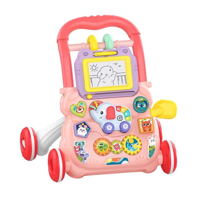 Kids Push And Pull Walker Toy - Detachable Handle, Cartoon Animal Design, Helps Babies Learn To Walk & Improve Balance