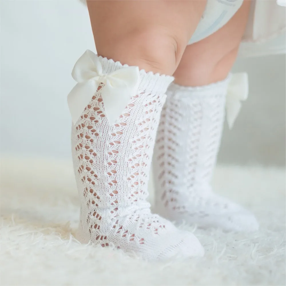 Children Sock Transfer Pure Color Mesh Stockings Hosiery For Hot Style Baby Bowknet Knee High Sock Princess Mesh Socks