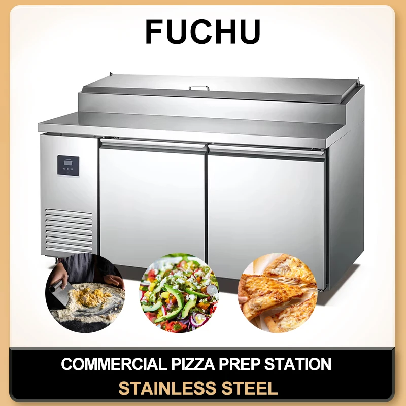 48" Refrigerator Sandwich Salad Prep Table Commercial 2 Door Stainless Steel Refrigerated Food Prep Station for Restaurants Bar
