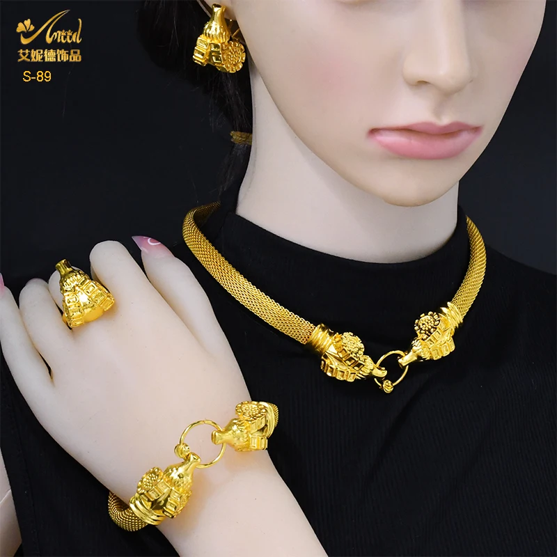 ANIID 24K Gold Plated Dragon Head Dubai Jewelry Set For Women Wedding  Animal Indian Bridal Necklace and Earring Set Party Gifts