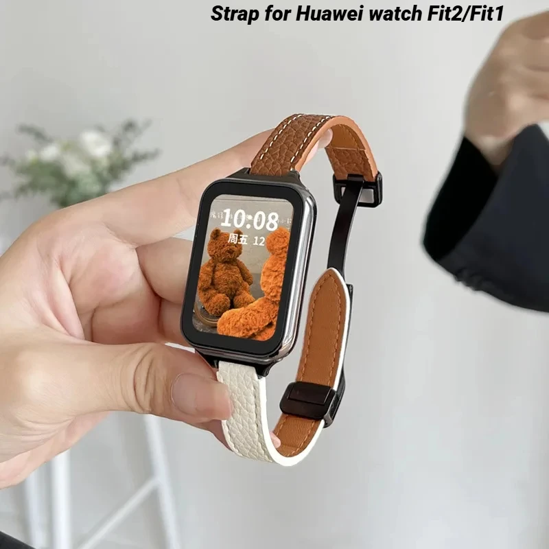 

Ремешок из коровьей кожи для Huawei Watch Fit2, магнитный ремешок для часов Huawei Watch Fit 2/1, спортивный браслет для женщин и мужчин
