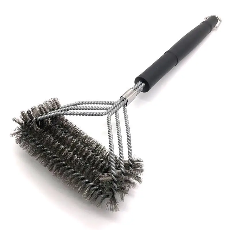 Stainless Steel Grill Brush Grill Cleaning Tool Household Barbecue Three Layers Steel Wire Cleaning Brush BBQ Outdoor Tool