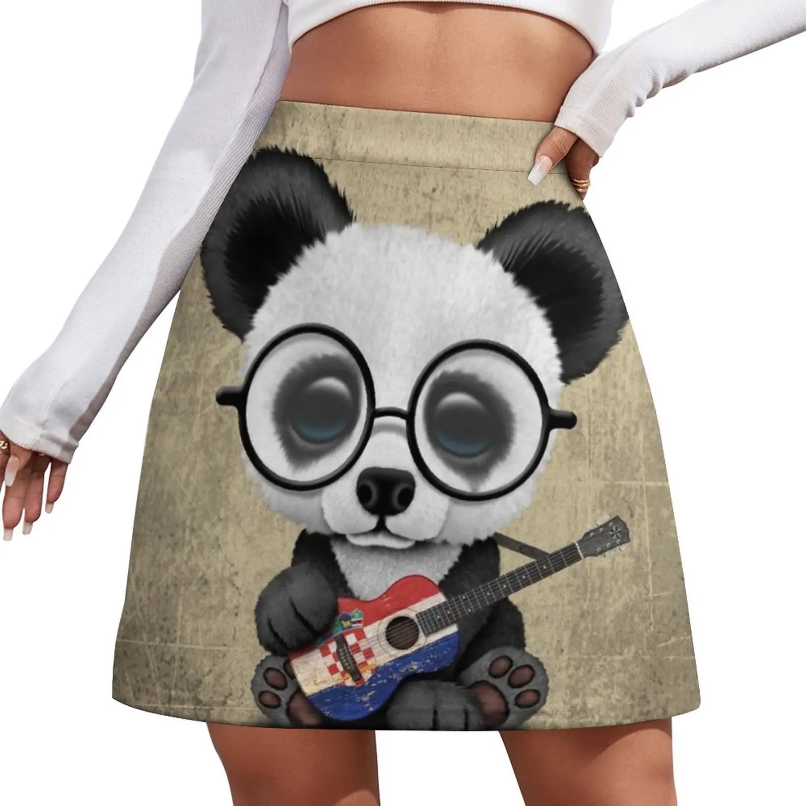 Baby Panda Playing Croatian Flag Guitar Mini Skirt 90s vintage clothes korean summer clothes women's summer clothing 2023 ammoon ap 01 vintage overdrive guitar effect pedal true bypass