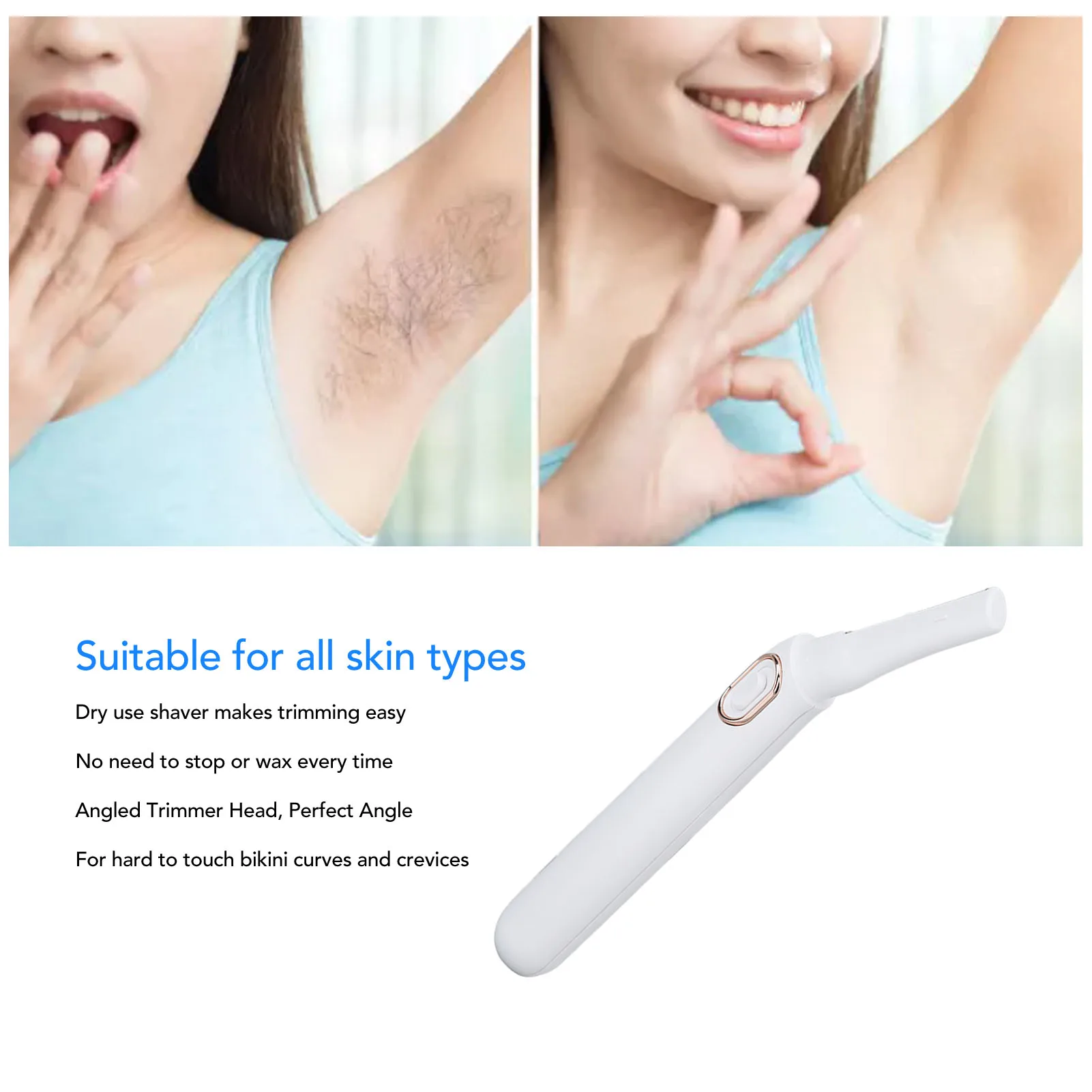 Bikini Line Shaver Dry Use Safe Angled Fit Portable Electric Bikini Trimmer with LED Light for Women Hair Removal