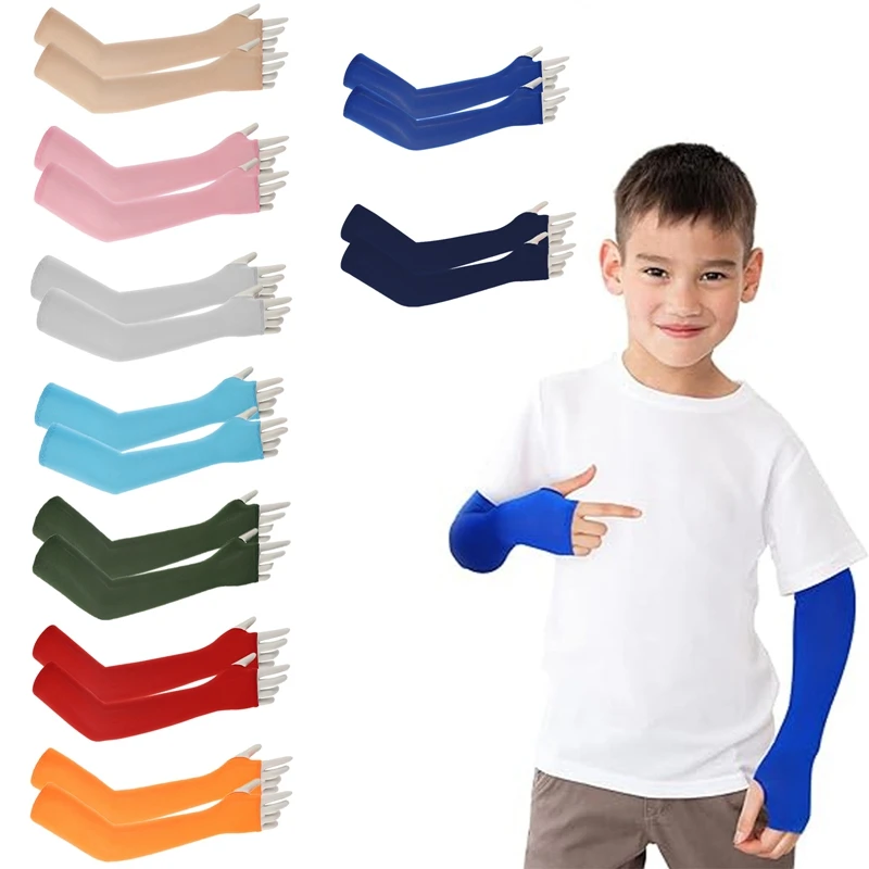UV Protective Cooling Ice Arm Sleeves For Kids Summer Sports Sun Protection Arm Cover Girls Boys Elastic Cycling Beach Sleeve