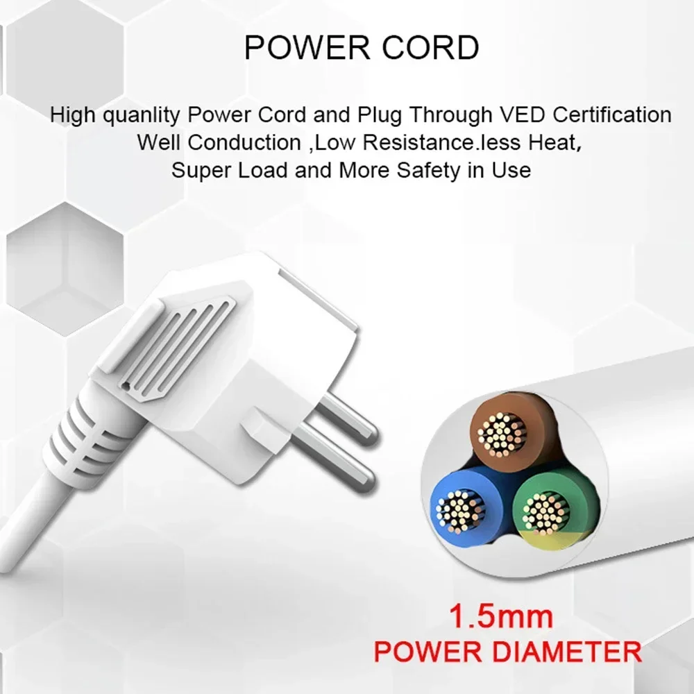 Power Strip Plug Adapter Electrical Socket 3-6 AC EU 1.5m