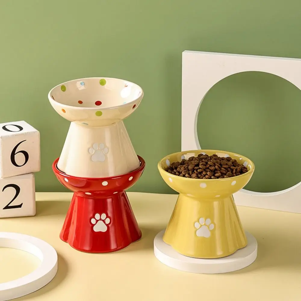 Ceramic Cat Bowl Cute Large Capacity Pet High Foot Bowl Anti Tipping Non-slip Pet Drinking Feeder Kitten Puppy - PeticaDeals