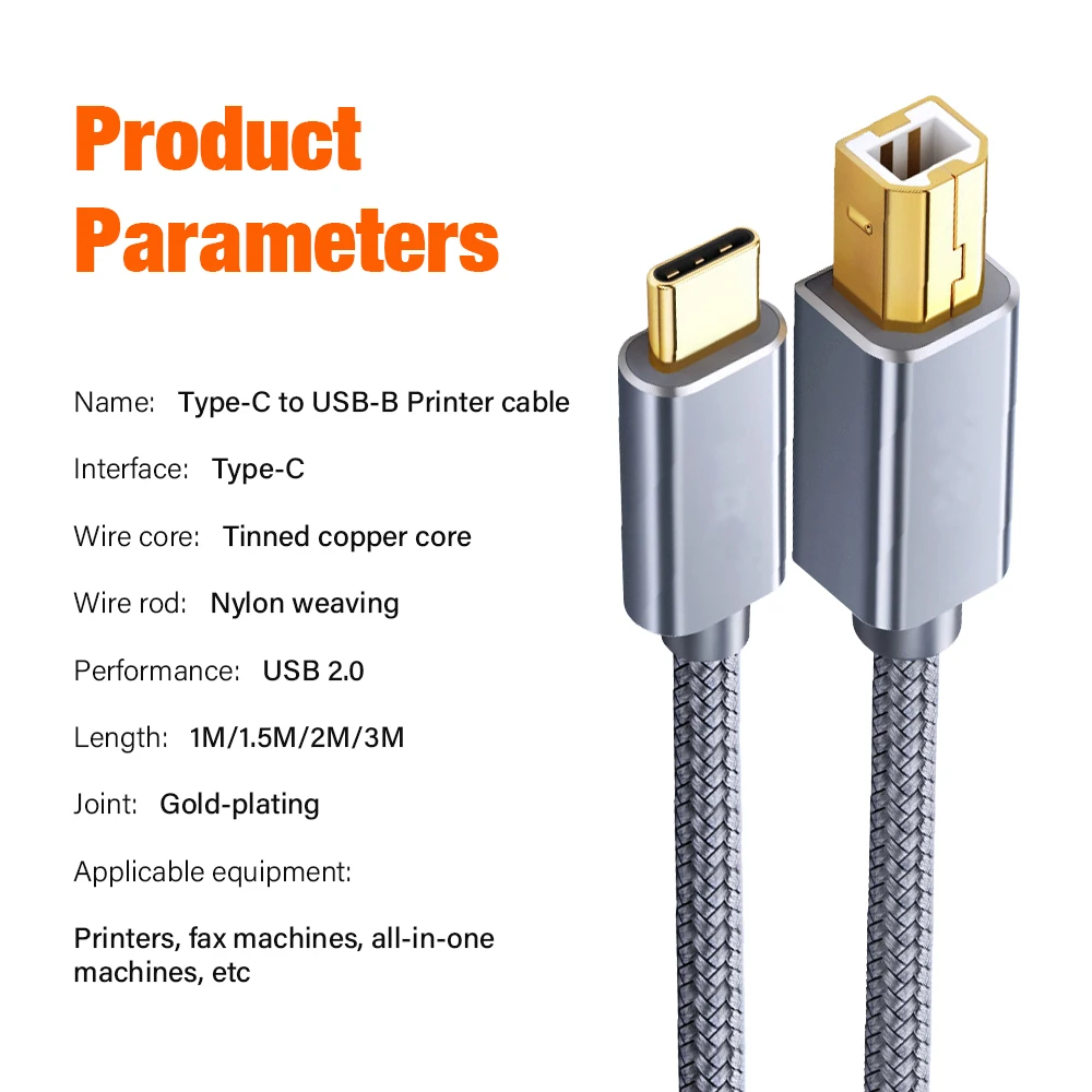 USB-C to USB-B 2.0 Printer and Scanner Cable - Versatile Lengths Available