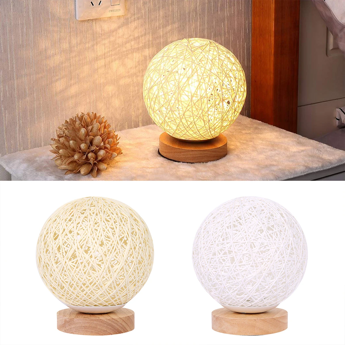 LED Rattan Ball Lamp Wood Table Ball Light with USB Charged Modern Bedside  Night Lamp for Bedroom Living Room Home Decoration - AliExpress, image size:1200x1200
