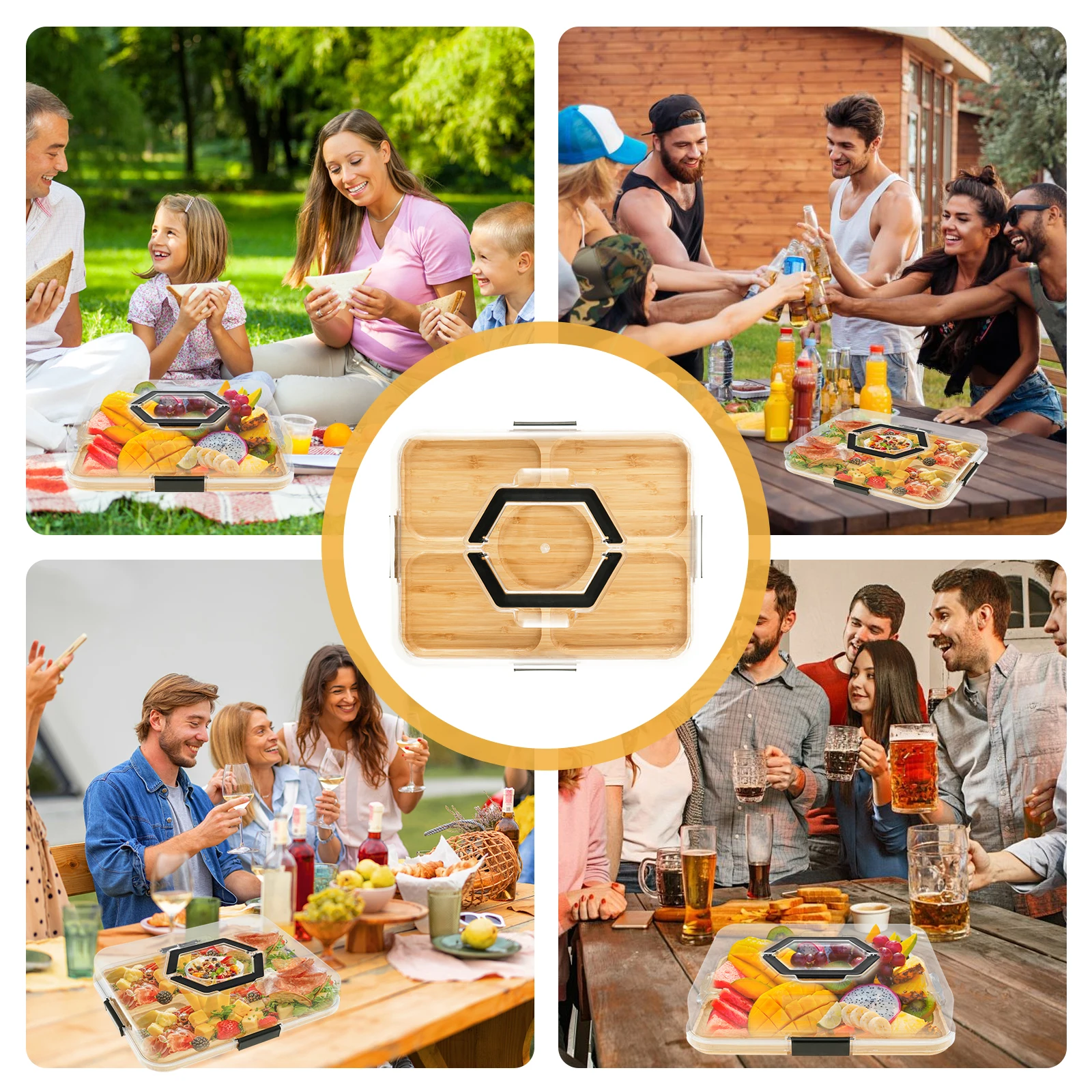 Bamboo Serving Tray with Clear PET Lid – Food Safe Storage & Serving Solution 14 S17934ba93c0747b696e2c7b069bd8b09U