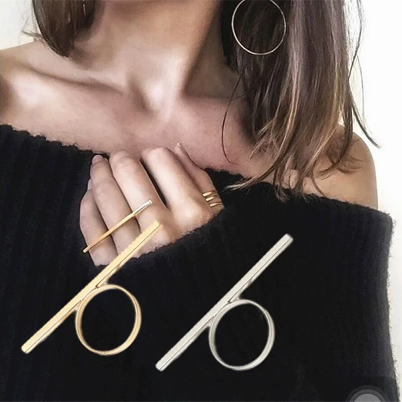 Finger Ring Jewelry Accessories One Word Ring Metal Long Bar Rings Punk Exaggerated Knuckle Joint Rings For Women Finger Accessories Jewelry Gift