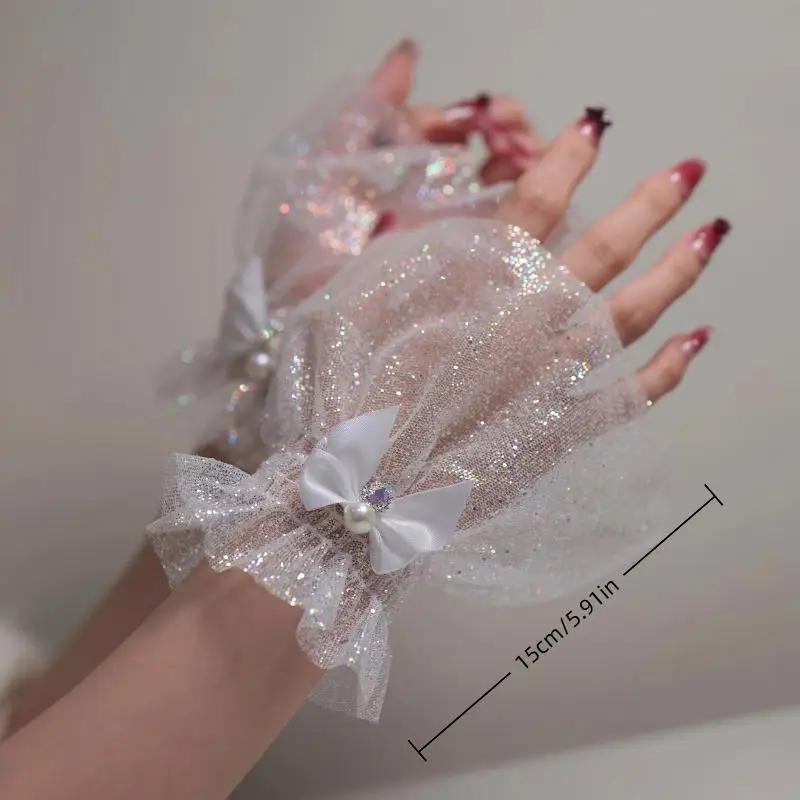 Attrezzatura fotografica per unghie Fiocco corto Polso in rete Maniche finte Polsino falso decorativo per sposa Articolo in tulle Nail art Scatta foto di sfondo - immagine 6