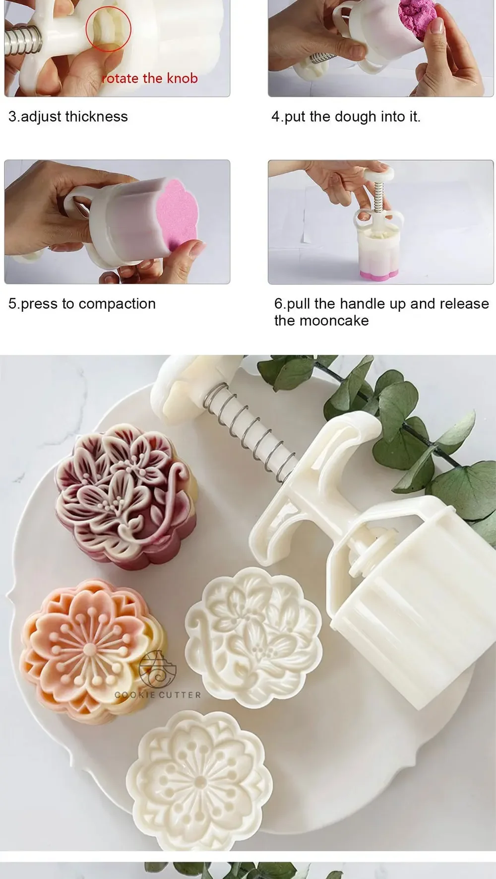 Description Picture 3 of item2pcs/Set 75g Azalea Blossom Mooncake Mold Cookie Cutter Cherry Stamp Mid-Autumn Festival Pastry Dessert Baking Accessories Tools