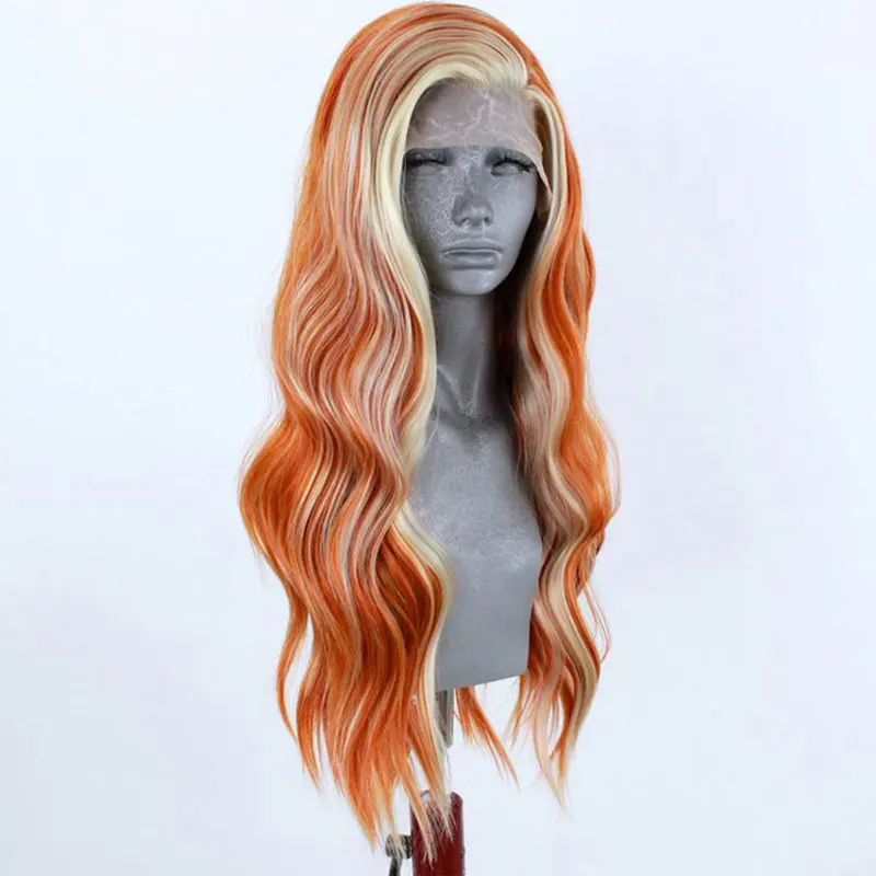 Bomshell Blonde MiX Orange Loose Wave parrucca anteriore in pizzo sintetico Glueless capelli in fibra resistente al calore di alta qualità per donne bianche