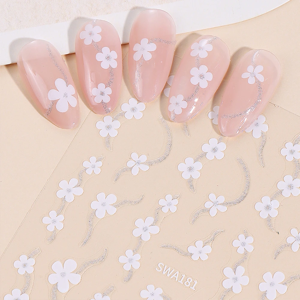 2/3개 글리터 골드 라인 플라워 3D 네일 아트 스티커 블랙 화이트 꽃 피는 네일 데칼 DIY 네일 살롱 데코용