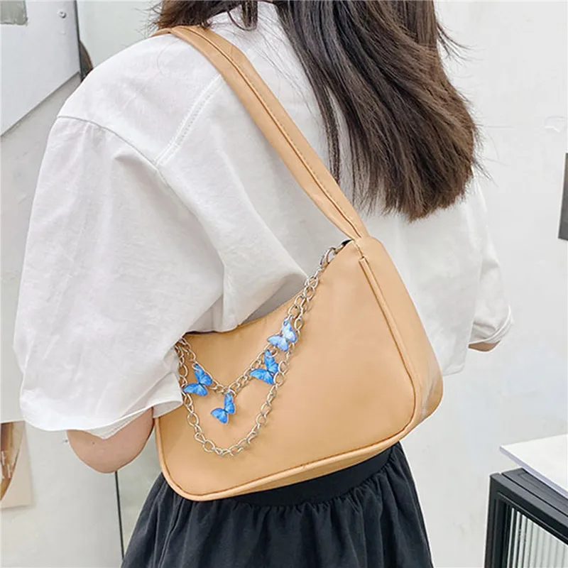 

Women Butterfly Chain Shoulder Bags Female Handbags Ladies Solid Color Small Shopper Bag PU Leather Fashion Purse Bag 2024 New