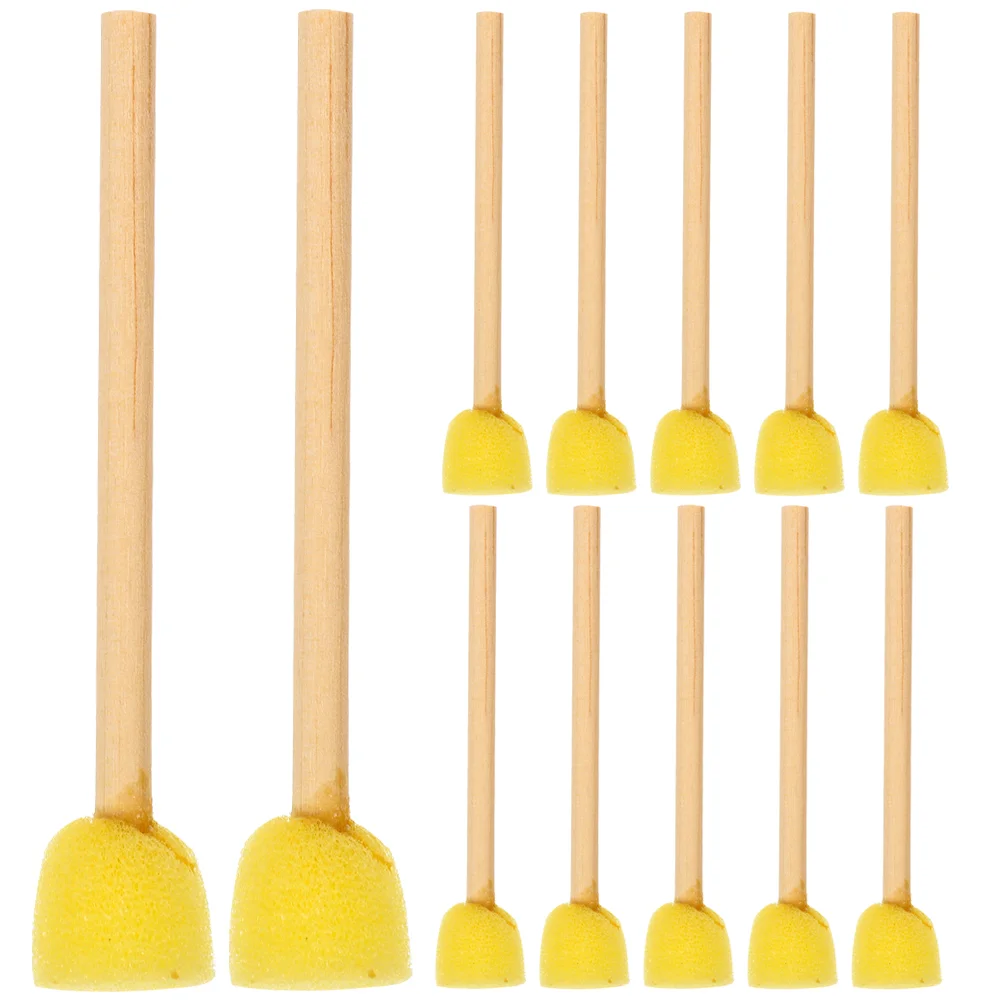 12 Pcs Staining Foam Brushes Sponge with Wooden Handle Sponges Yellow Paint Pen Child
