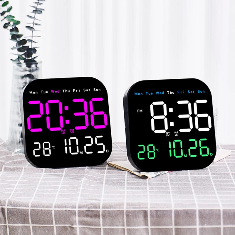 LED Digital Wall Clock Temperature Date Week Display Remote Control Timing Electronic Alarm Clock Living Room Bedroom Decor digital wall clock smart led wall clock