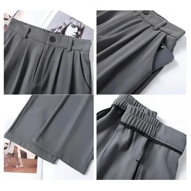 Women Suit Pants Lady Baggy High Waist Wide Leg Solid Color Trousers Female Designer Straight Leg Mom Classic Office Pant Slacks 2