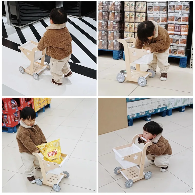 Children's Simulated Home Supermarket Snack Shopping Cart  Toddler Cart  Handcart  3-6 Year Old Baby Wooden Toys 4