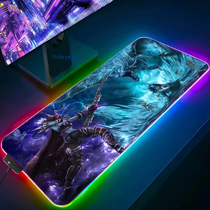 Mundo de Warcraft Led Backlight Gaming Mousepad Gamer Mousepads Rgb Mouse Almofada de Borracha Antiderrapante Deskmats Teclado Esteira de Mesa Wow - Imagem 2