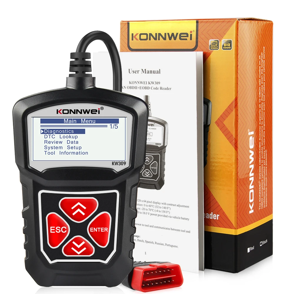 Cylinder Stethoscope KONNWEI KW309 OBD2 Engine Code Reader Automotive Car Diagnostic Tools Scanner Device EOBD Autoscanner Better Than ELM327 car battery charger Code Readers & Scanning Tools