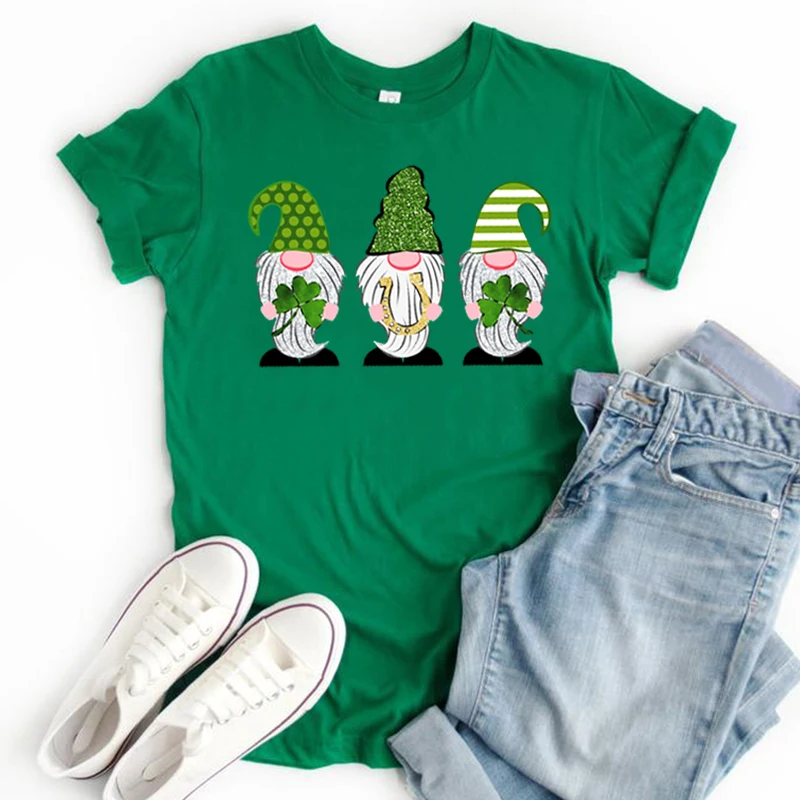 

St Patricks Day Gnome Shirt Gnome Kawaii Clothes Harajuku Shamrock Gnome Shirt Women Sexy Tops P Fashion Tops