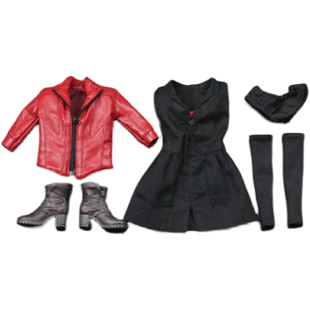 ASTOYS AS065 1/6 Scale Female dolls Fashion red Leather jacket black Dress Suit for 12