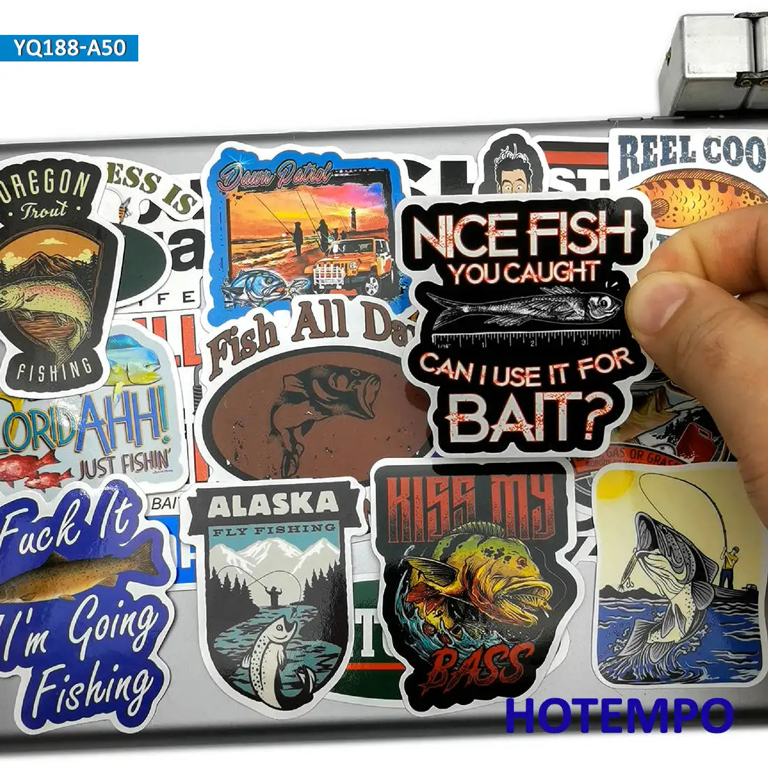 50 piezas, Calcomanías estilo pescador, Pesca al aire libre, Funny Fish  Slogan, Paquete de pegatinas, para teléfono, bicicleta, motocicleta,  automóvil, nevera, caja de vidrio, cubo de tanque, ..., image size:1100x1100