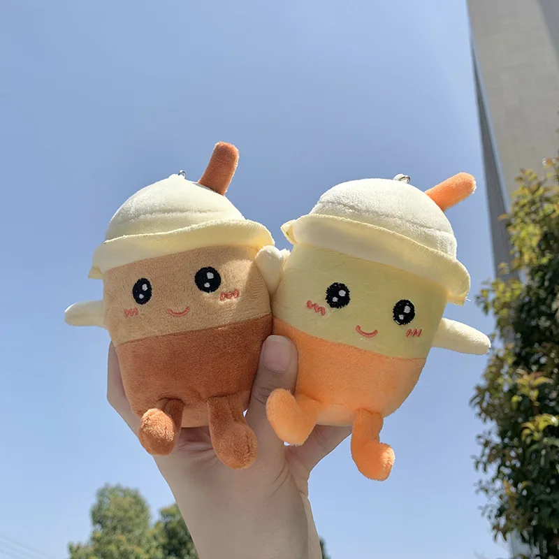 Boba-버블 티 플러시 장난감, 귀여운 플러시 컵 모양의 실제 음식 부드러운 봉제 키 체인 아이 생일 선물