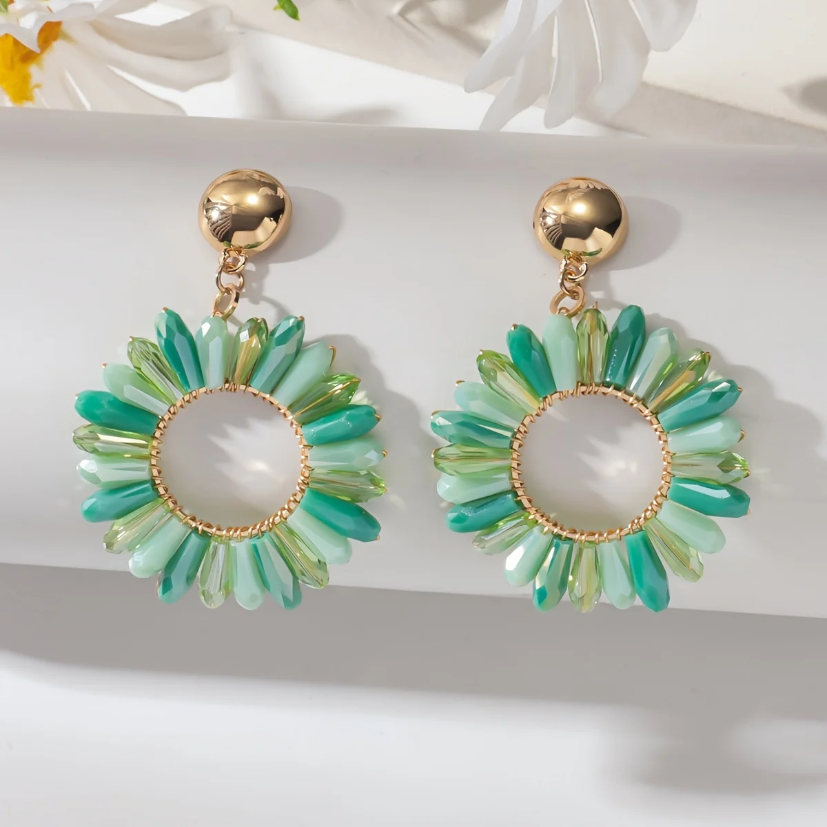 1 Pair of Bohemian Dangle Earrings Hollow Flower Design Set with Rhinestones Multicolor, with Everyday Outfit Party Accessories