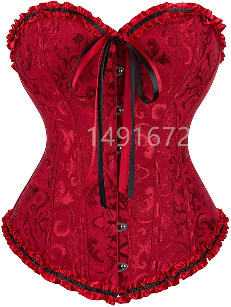 Description Picture 2 of itemCorset Top Plus Size Women Bustier Overbust Sexy Lace up Zipper Floral Lingerie Vintage Victorian Fashion Black Red DropShipping